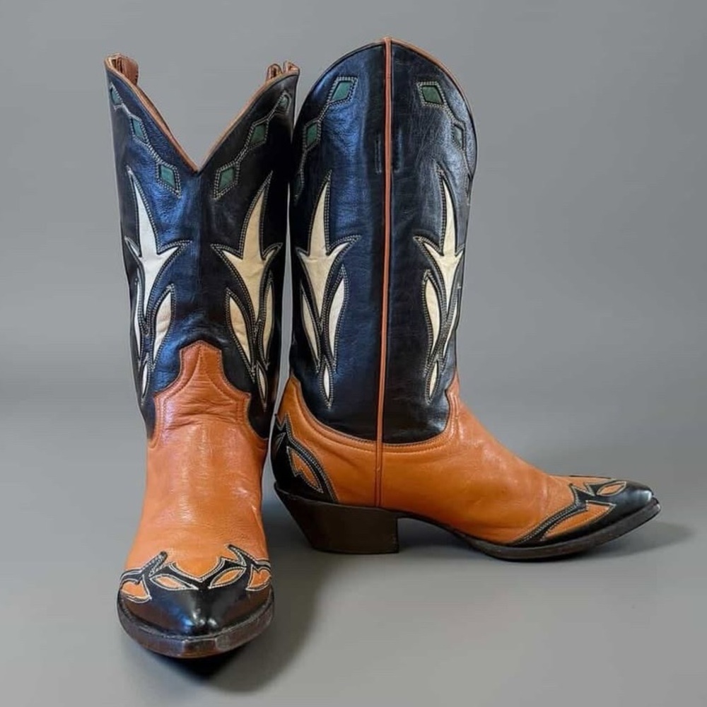 Vintage 1980s–90s Justin Rockabilly Inlay Cowboy Boots • Women’s Size 7.5 B